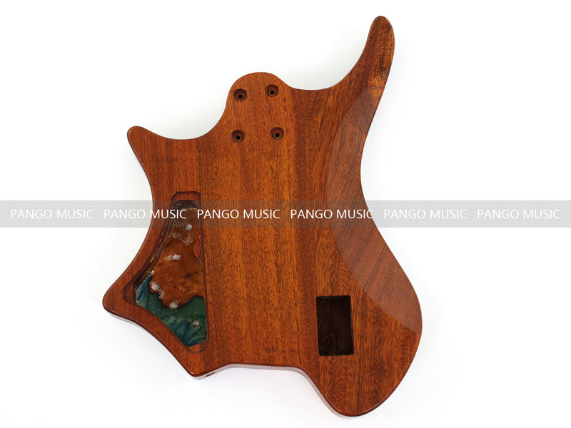 One-of-a-Kind Burl Wood Veneer Epoxy Resin 4 String Headless Electric Bass Guitar Body (H4B-010)