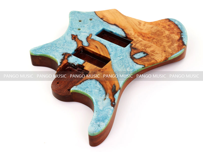 One-of-a-Kind Burl Wood Veneer Epoxy Resin 4 String Headless Electric Bass Guitar Body (H4B-011)