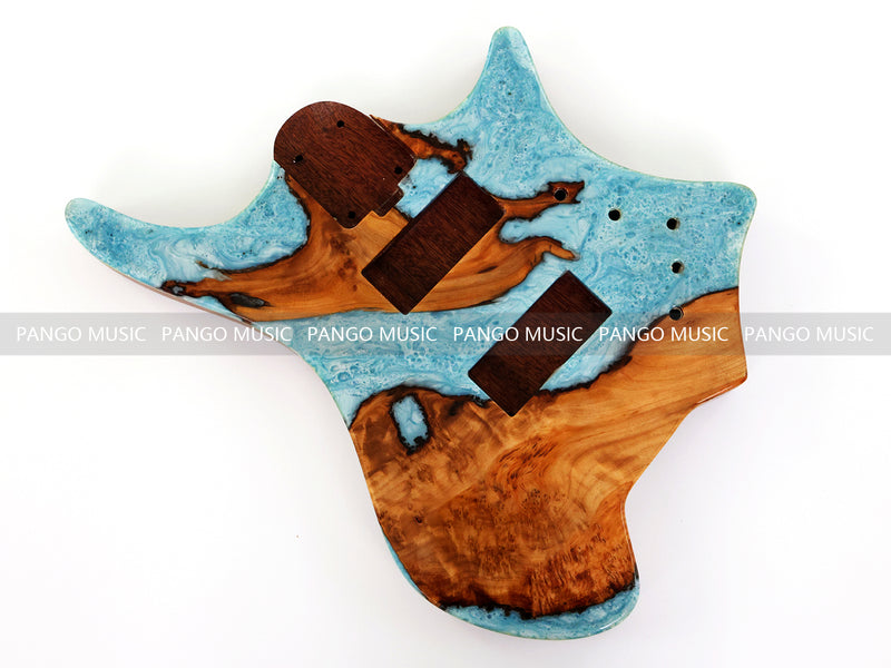 One-of-a-Kind Burl Wood Veneer Epoxy Resin 4 String Headless Electric Bass Guitar Body (H4B-011)
