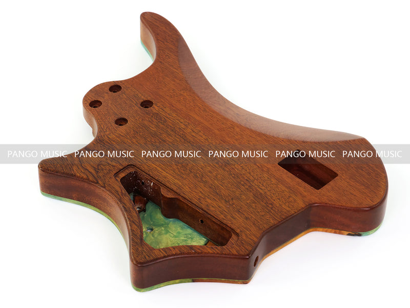One-of-a-Kind Burl Wood Veneer Epoxy Resin 4 String Headless Electric Bass Guitar Body (H4B-011)