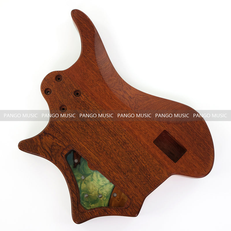 One-of-a-Kind Burl Wood Veneer Epoxy Resin 4 String Headless Electric Bass Guitar Body (H4B-011)