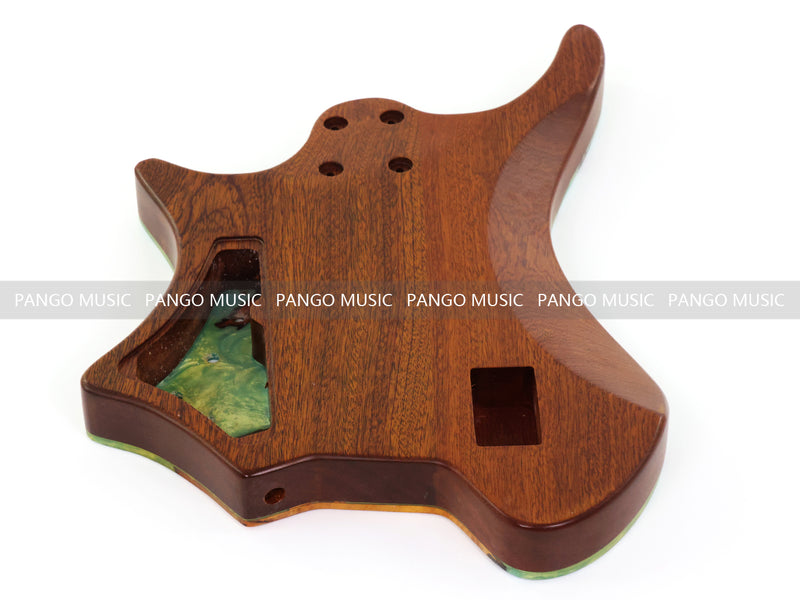 One-of-a-Kind Burl Wood Veneer Epoxy Resin 4 String Headless Electric Bass Guitar Body (H4B-011)