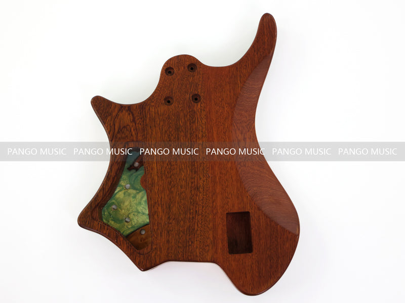 One-of-a-Kind Burl Wood Veneer Epoxy Resin 4 String Headless Electric Bass Guitar Body (H4B-011)