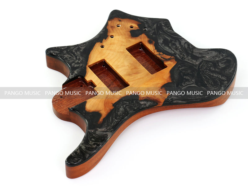 One-of-a-Kind Burl Wood Veneer Epoxy Resin 4 String Headless Electric Bass Guitar Body (H4B-012)