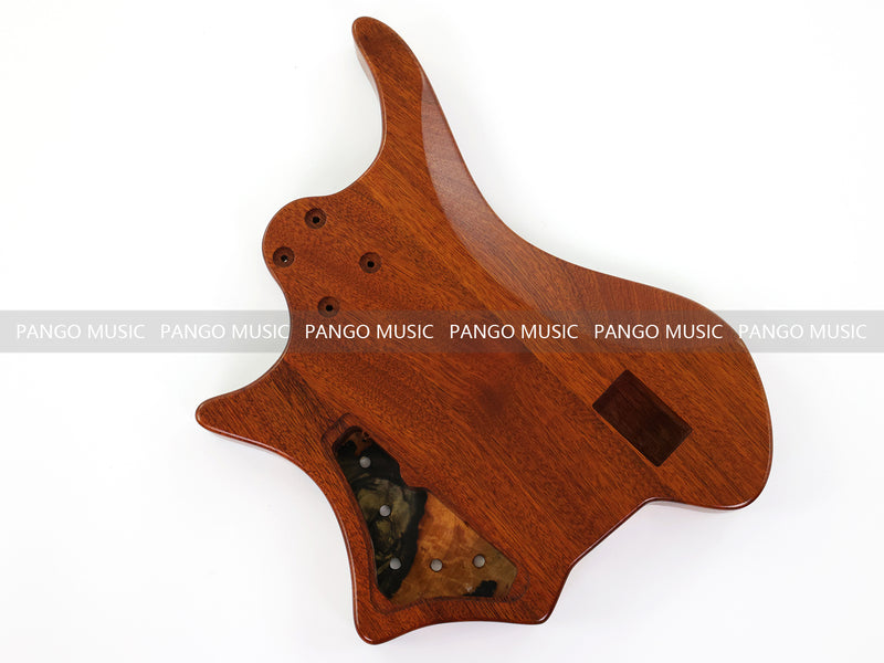 One-of-a-Kind Burl Wood Veneer Epoxy Resin 4 String Headless Electric Bass Guitar Body (H4B-013)