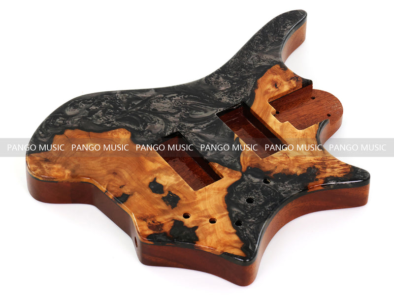 One-of-a-Kind Burl Wood Veneer Epoxy Resin 4 String Headless Electric Bass Guitar Body (H4B-013)