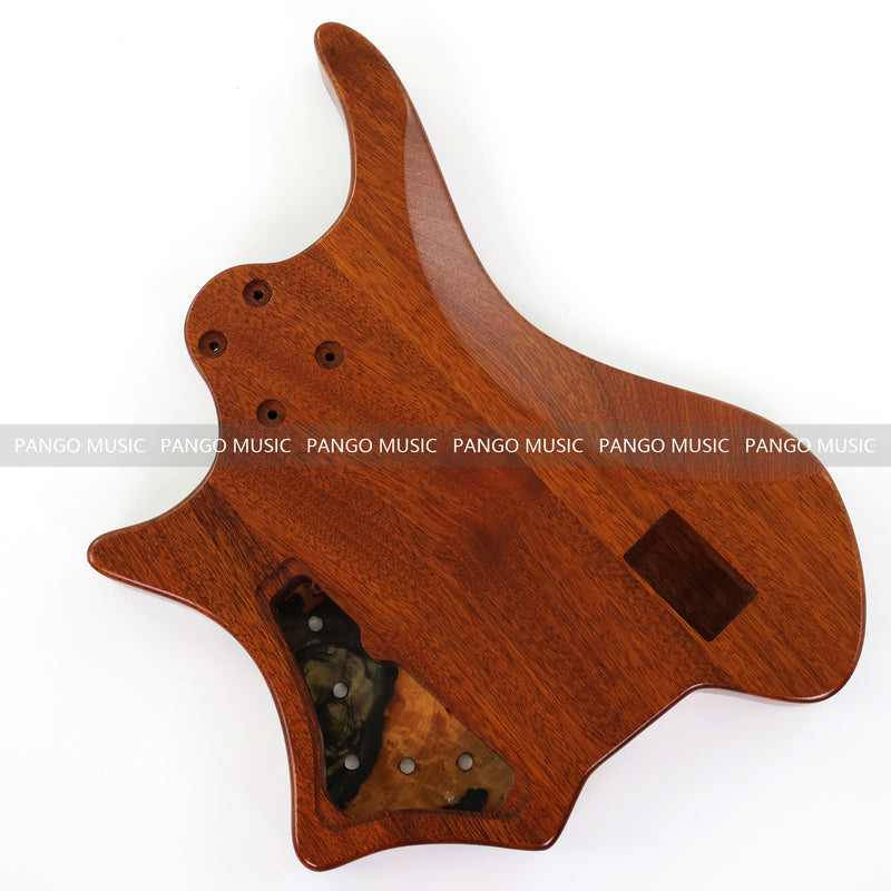 One-of-a-Kind Burl Wood Veneer Epoxy Resin 4 String Headless Electric Bass Guitar Body (H4B-013)