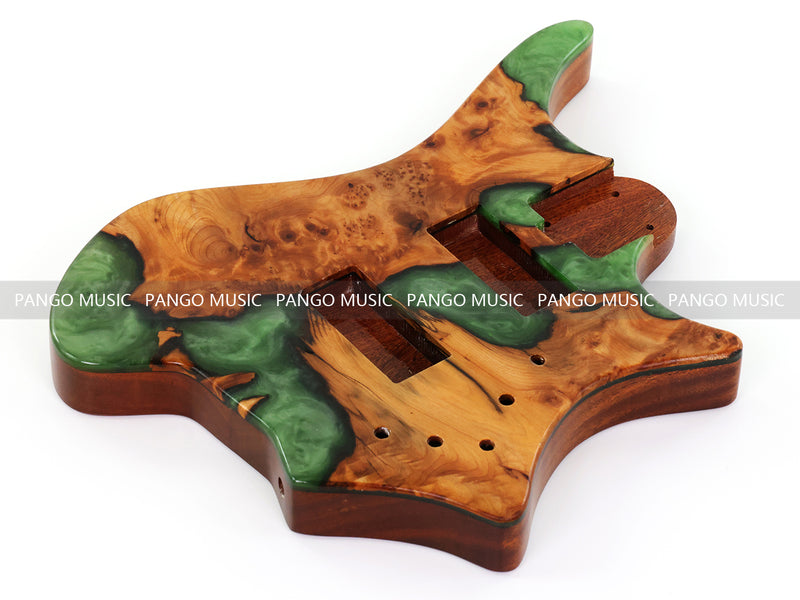 One-of-a-Kind Burl Wood Veneer Epoxy Resin 4 String Headless Electric Bass Guitar Body (H4B-014)