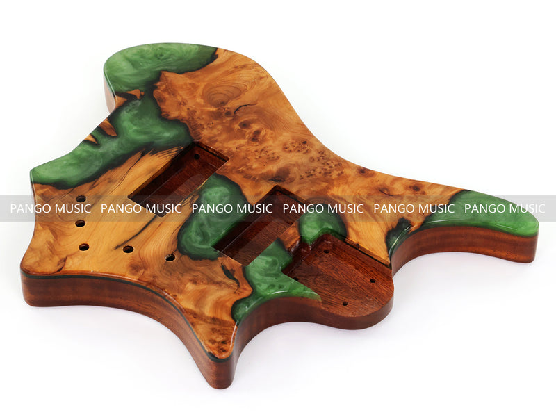 One-of-a-Kind Burl Wood Veneer Epoxy Resin 4 String Headless Electric Bass Guitar Body (H4B-014)