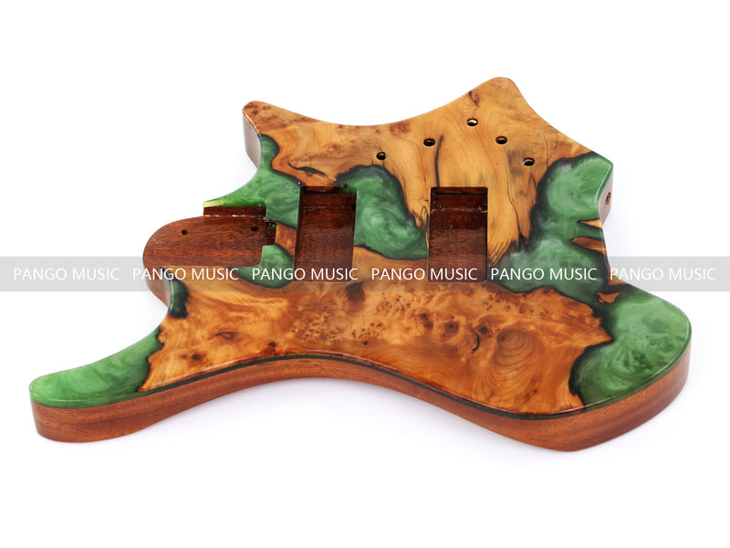 One-of-a-Kind Burl Wood Veneer Epoxy Resin 4 String Headless Electric Bass Guitar Body (H4B-014)