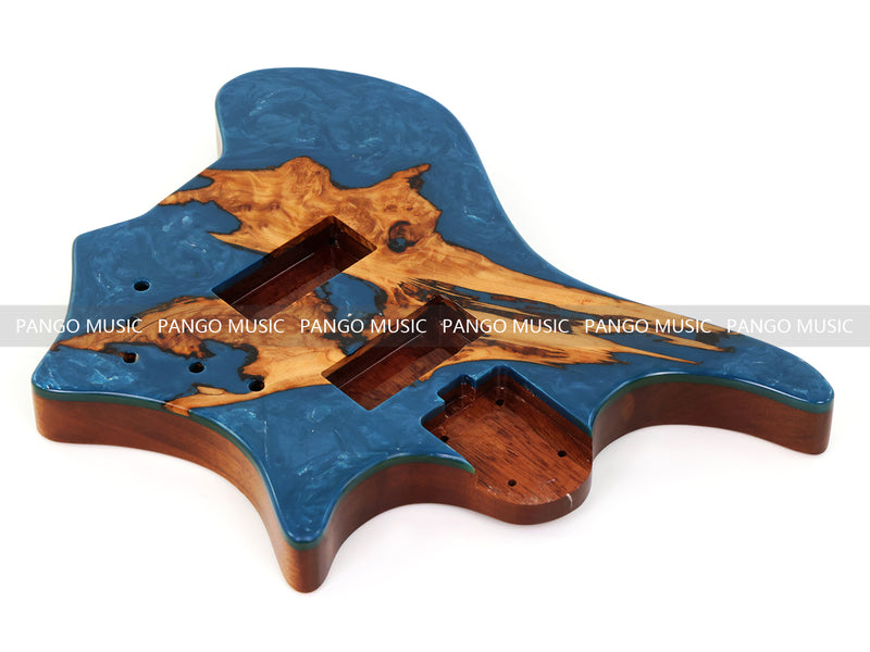 One-of-a-Kind Burl Wood Veneer Epoxy Resin 4 String Headless Electric Bass Guitar Body (H4B-015)