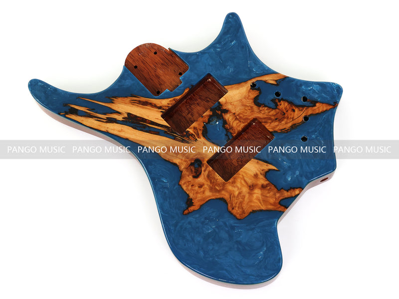 One-of-a-Kind Burl Wood Veneer Epoxy Resin 4 String Headless Electric Bass Guitar Body (H4B-015)