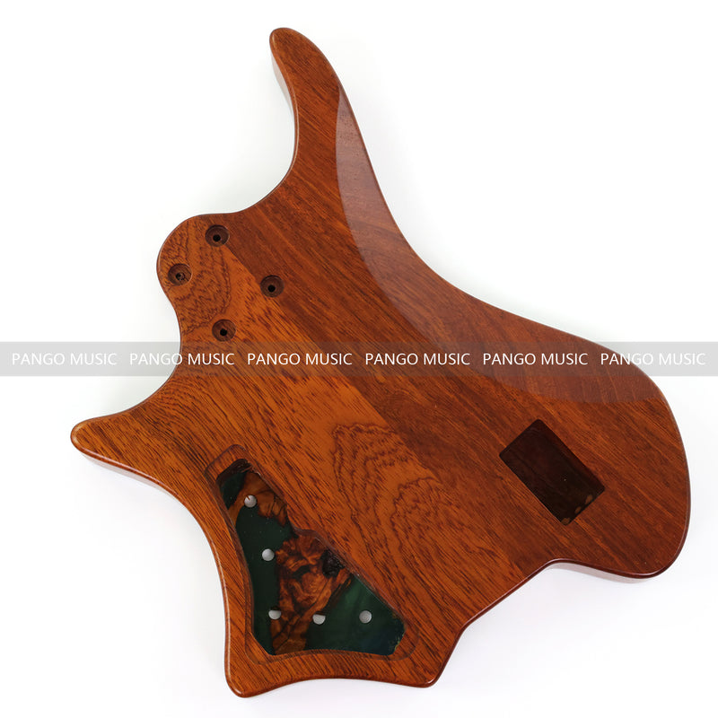 One-of-a-Kind Burl Wood Veneer Epoxy Resin 4 String Headless Electric Bass Guitar Body (H4B-015)