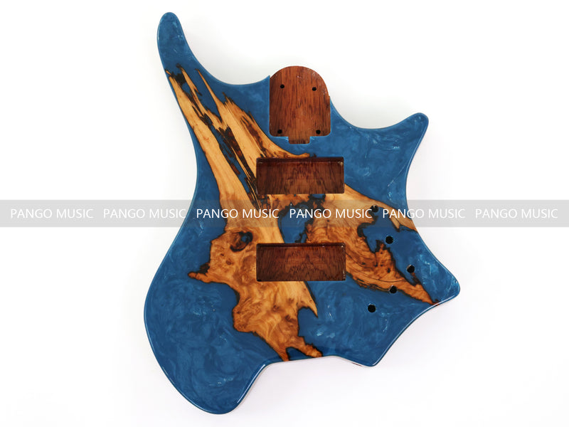 One-of-a-Kind Burl Wood Veneer Epoxy Resin 4 String Headless Electric Bass Guitar Body (H4B-015)
