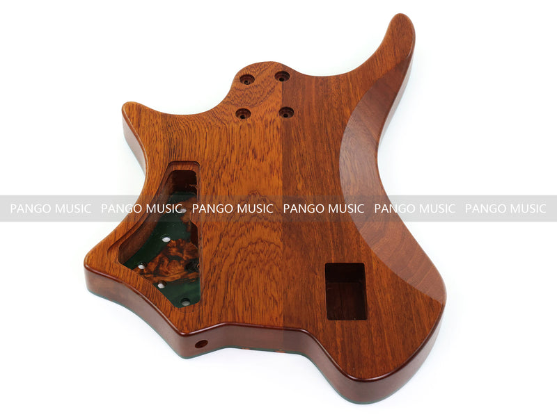 One-of-a-Kind Burl Wood Veneer Epoxy Resin 4 String Headless Electric Bass Guitar Body (H4B-015)