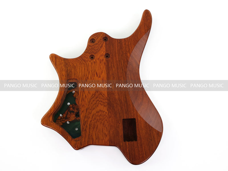 One-of-a-Kind Burl Wood Veneer Epoxy Resin 4 String Headless Electric Bass Guitar Body (H4B-015)