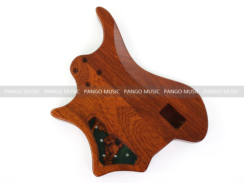 One-of-a-Kind Burl Wood Veneer Epoxy Resin 4 String Headless Electric Bass Guitar Body (H4B-015)