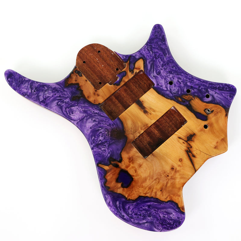 One-of-a-Kind Burl Wood Veneer Epoxy Resin 5 String Headless Electric Bass Guitar Body (H5B-001)