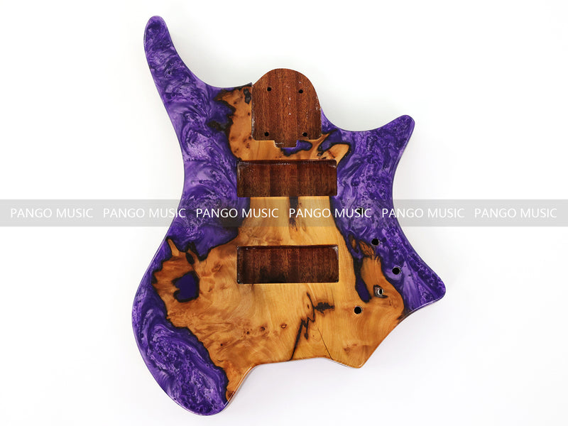One-of-a-Kind Burl Wood Veneer Epoxy Resin 5 String Headless Electric Bass Guitar Body (H5B-001)