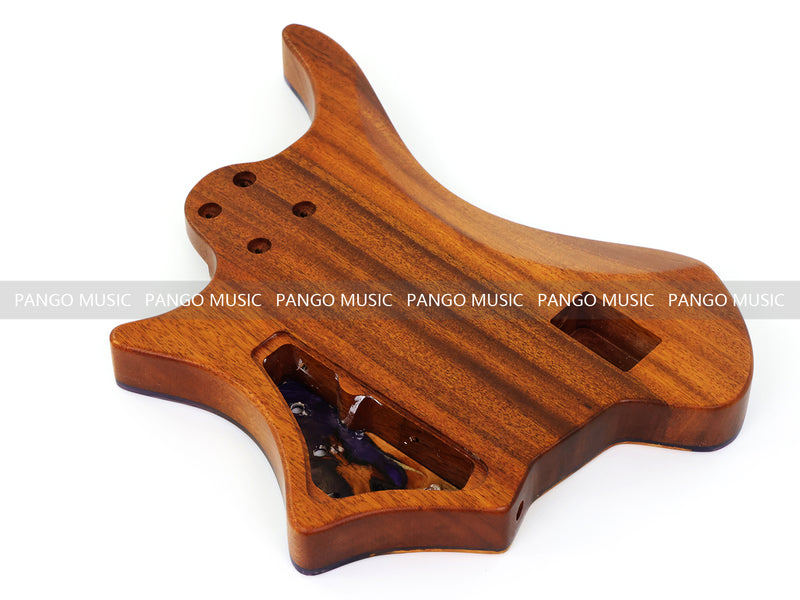 One-of-a-Kind Burl Wood Veneer Epoxy Resin 5 String Headless Electric Bass Guitar Body (H5B-001)