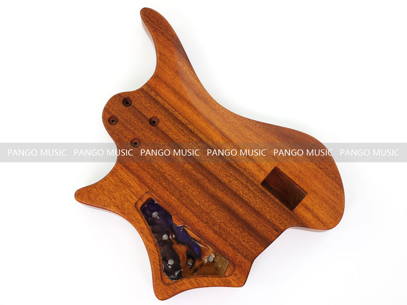 One-of-a-Kind Burl Wood Veneer Epoxy Resin 5 String Headless Electric Bass Guitar Body (H5B-001)