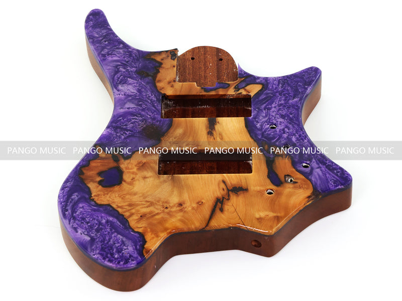 One-of-a-Kind Burl Wood Veneer Epoxy Resin 5 String Headless Electric Bass Guitar Body (H5B-001)