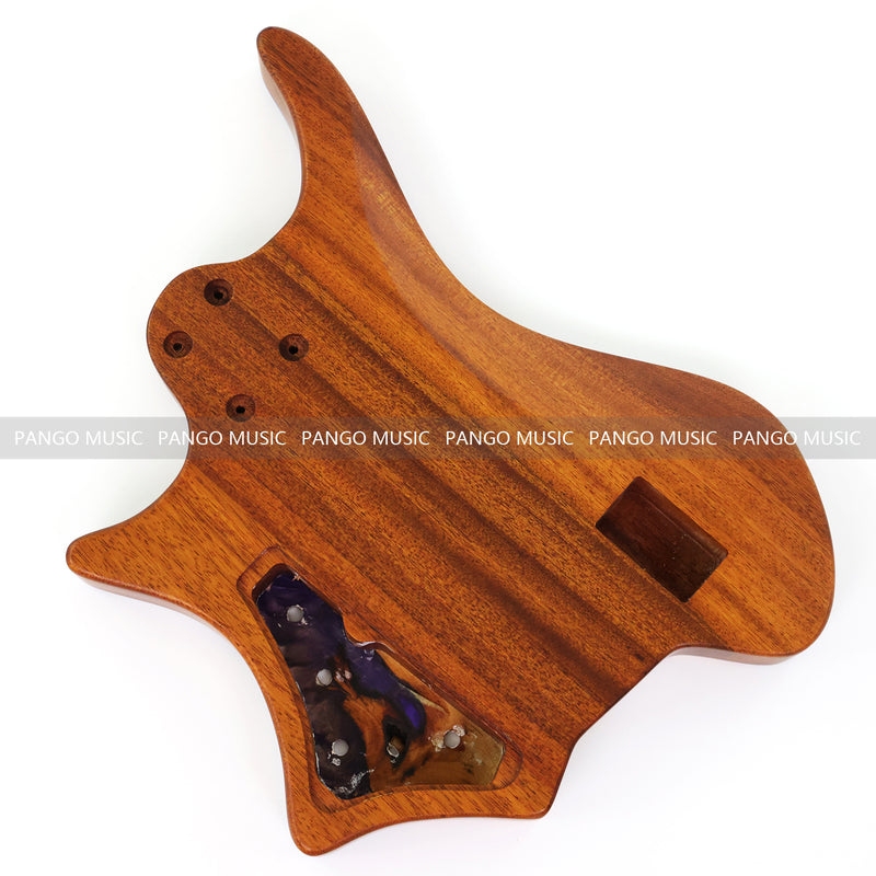 One-of-a-Kind Burl Wood Veneer Epoxy Resin 5 String Headless Electric Bass Guitar Body (H5B-001)