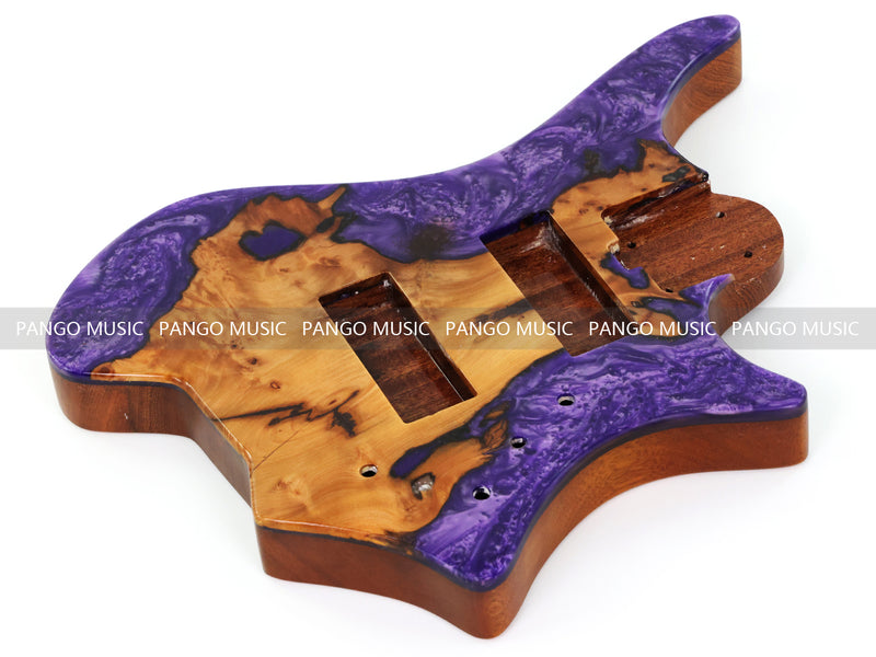 One-of-a-Kind Burl Wood Veneer Epoxy Resin 5 String Headless Electric Bass Guitar Body (H5B-001)