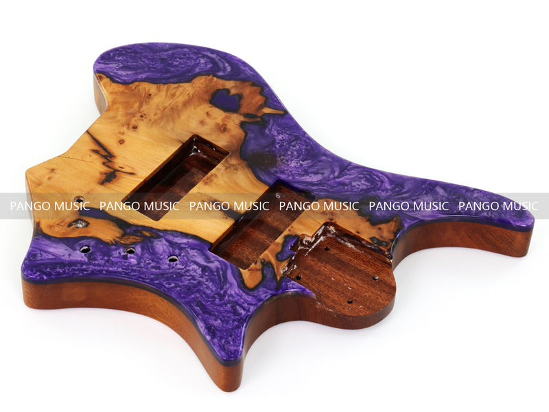 One-of-a-Kind Burl Wood Veneer Epoxy Resin 5 String Headless Electric Bass Guitar Body (H5B-001)