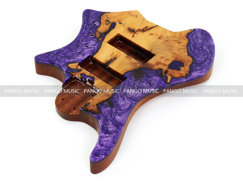 One-of-a-Kind Burl Wood Veneer Epoxy Resin 5 String Headless Electric Bass Guitar Body (H5B-001)