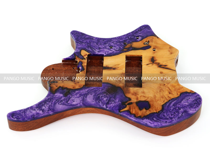 One-of-a-Kind Burl Wood Veneer Epoxy Resin 5 String Headless Electric Bass Guitar Body (H5B-001)