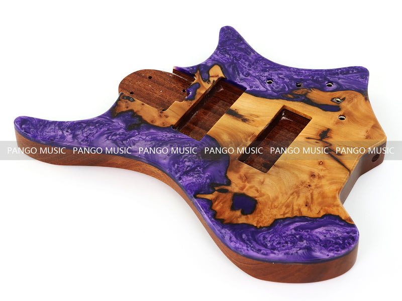 One-of-a-Kind Burl Wood Veneer Epoxy Resin 5 String Headless Electric Bass Guitar Body (H5B-001)