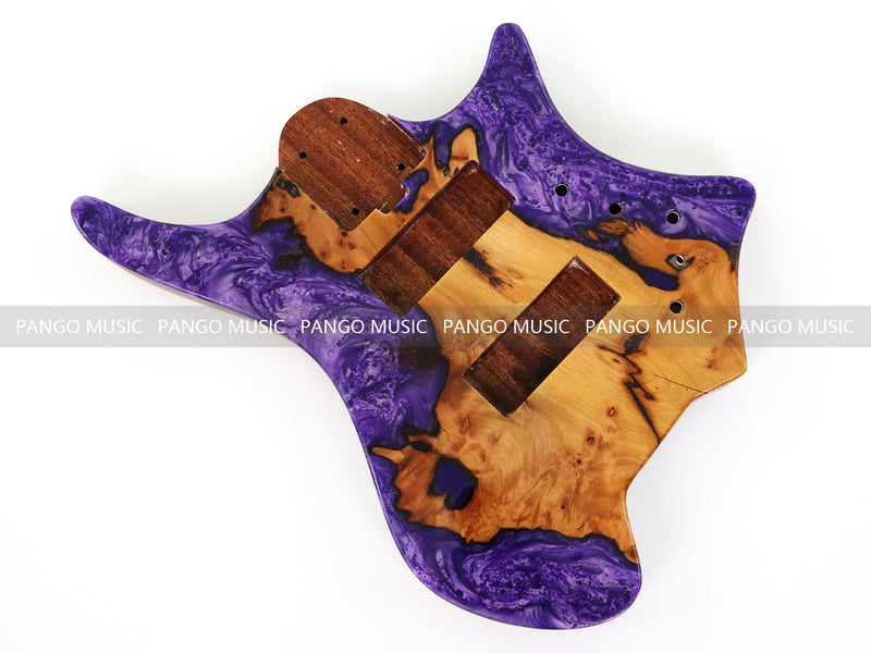One-of-a-Kind Burl Wood Veneer Epoxy Resin 5 String Headless Electric Bass Guitar Body (H5B-001)