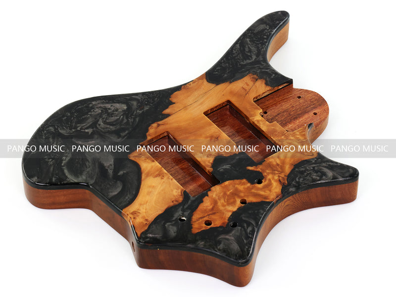 One-of-a-Kind Burl Wood Veneer Epoxy Resin 5 String Headless Electric Bass Guitar Body (H5B-002)