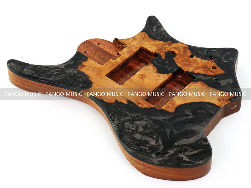 One-of-a-Kind Burl Wood Veneer Epoxy Resin 5 String Headless Electric Bass Guitar Body (H5B-002)