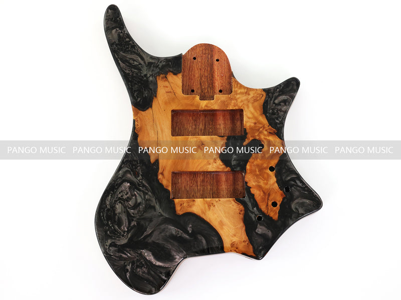 One-of-a-Kind Burl Wood Veneer Epoxy Resin 5 String Headless Electric Bass Guitar Body (H5B-002)