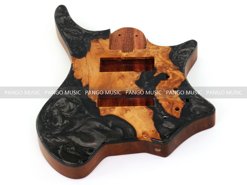 One-of-a-Kind Burl Wood Veneer Epoxy Resin 5 String Headless Electric Bass Guitar Body (H5B-002)