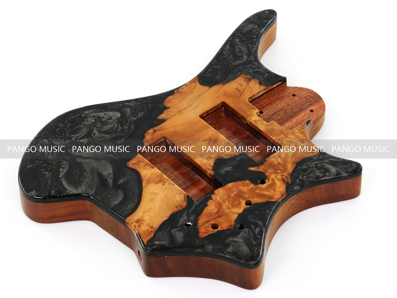 One-of-a-Kind Burl Wood Veneer Epoxy Resin 5 String Headless Electric Bass Guitar Body (H5B-002)
