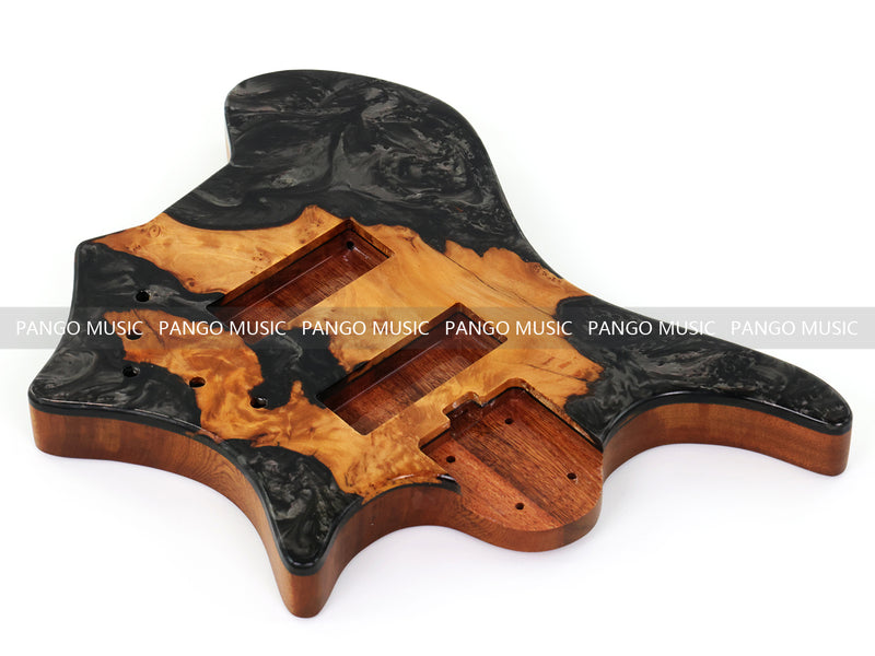 One-of-a-Kind Burl Wood Veneer Epoxy Resin 5 String Headless Electric Bass Guitar Body (H5B-002)