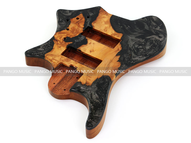 One-of-a-Kind Burl Wood Veneer Epoxy Resin 5 String Headless Electric Bass Guitar Body (H5B-002)