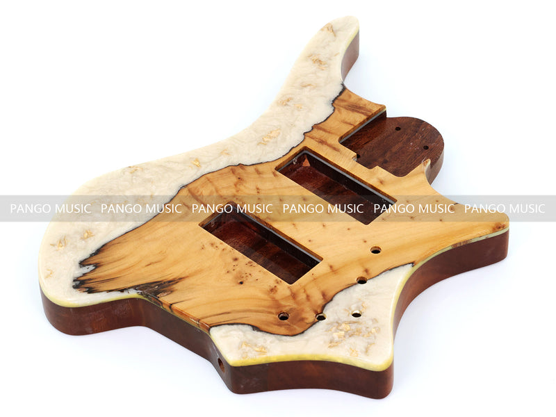 One-of-a-Kind Burl Wood Veneer Epoxy Resin 5 String Headless Electric Bass Guitar Body (H5B-003)