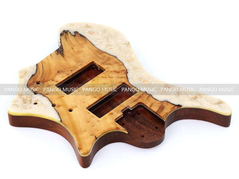 One-of-a-Kind Burl Wood Veneer Epoxy Resin 5 String Headless Electric Bass Guitar Body (H5B-003)
