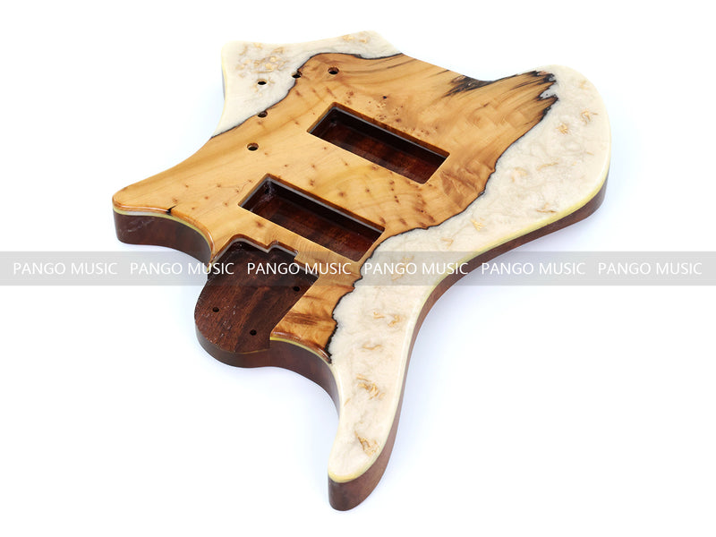 One-of-a-Kind Burl Wood Veneer Epoxy Resin 5 String Headless Electric Bass Guitar Body (H5B-003)
