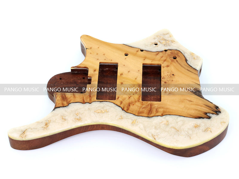 One-of-a-Kind Burl Wood Veneer Epoxy Resin 5 String Headless Electric Bass Guitar Body (H5B-003)