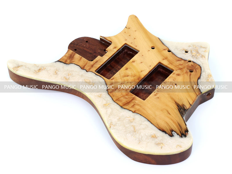 One-of-a-Kind Burl Wood Veneer Epoxy Resin 5 String Headless Electric Bass Guitar Body (H5B-003)