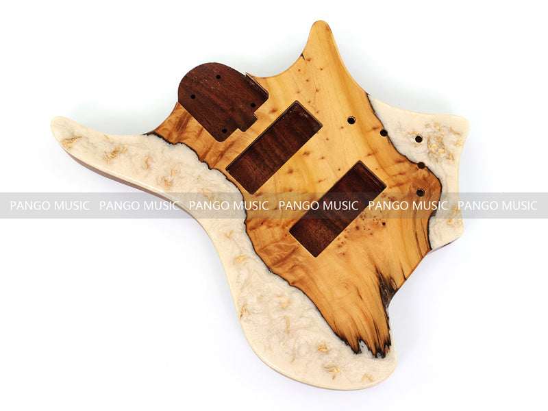 One-of-a-Kind Burl Wood Veneer Epoxy Resin 5 String Headless Electric Bass Guitar Body (H5B-003)