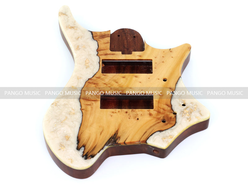 One-of-a-Kind Burl Wood Veneer Epoxy Resin 5 String Headless Electric Bass Guitar Body (H5B-003)