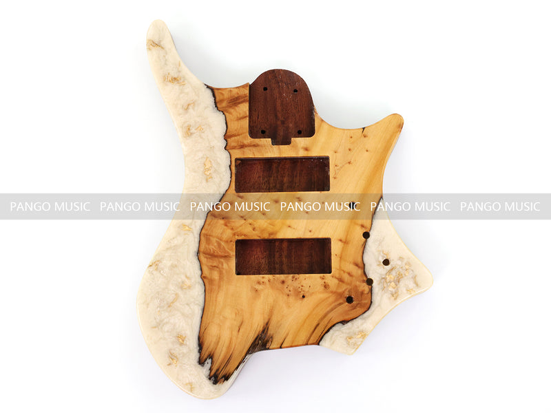 One-of-a-Kind Burl Wood Veneer Epoxy Resin 5 String Headless Electric Bass Guitar Body (H5B-003)