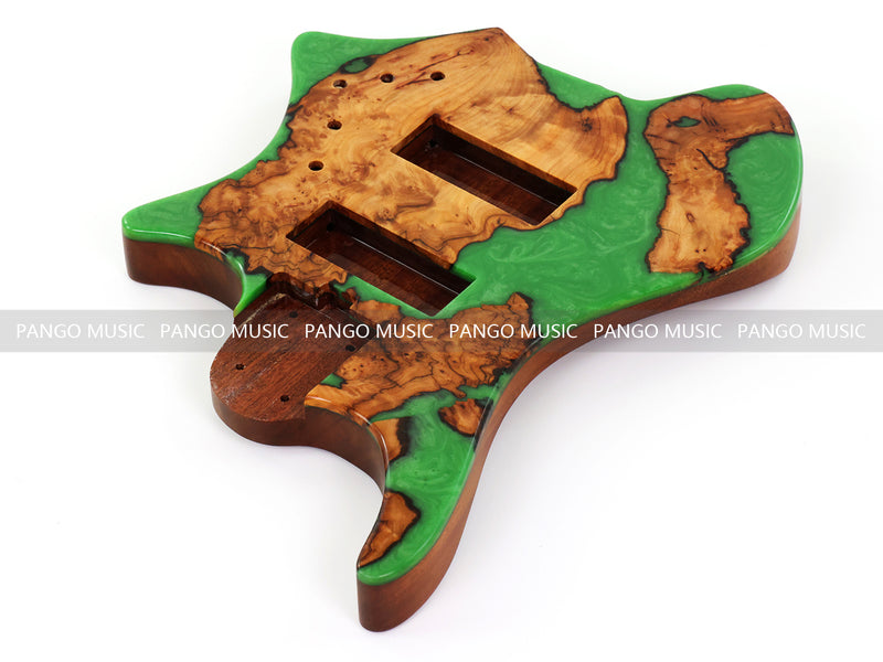 One-of-a-Kind Burl Wood Veneer Epoxy Resin 5 String Headless Electric Bass Guitar Body (H5B-004)