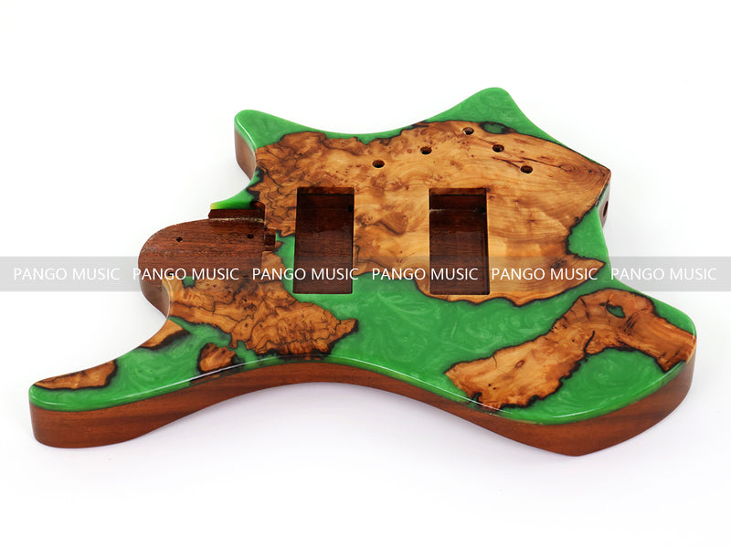 One-of-a-Kind Burl Wood Veneer Epoxy Resin 5 String Headless Electric Bass Guitar Body (H5B-004)